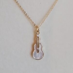 Mother of Pearl Gold Guitar Pendant Necklace